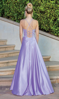 Dancing Queen-Embroidered-Bodice Long Prom Dress with Corset