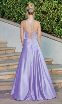 Dancing Queen-Embroidered-Bodice Long Prom Dress with Corset