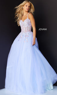 Jovani-Lilac Purple Sheer-Bodice Prom Ball Gown by Jovani
