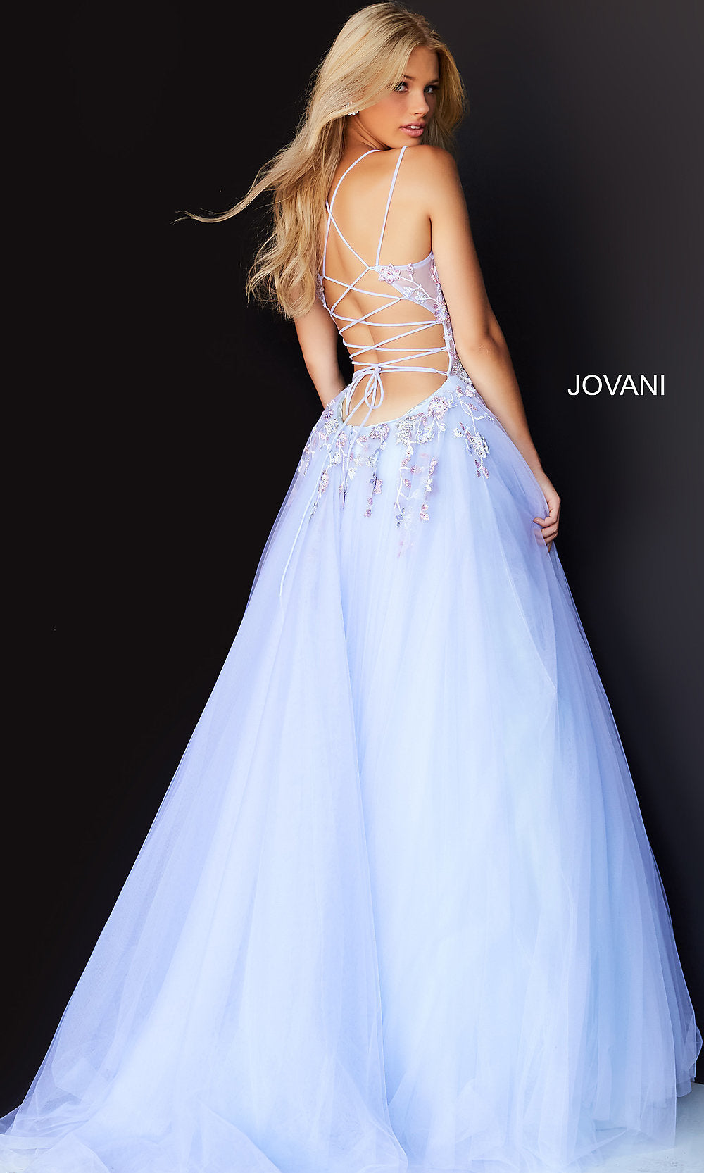 Jovani-Lilac Purple Sheer-Bodice Prom Ball Gown by Jovani