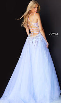 Jovani-Lilac Purple Sheer-Bodice Prom Ball Gown by Jovani