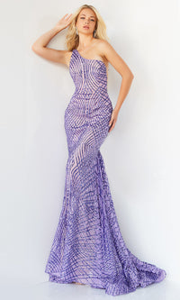 Purple Mermaid One-Shoulder Long Sequin Prom Dress