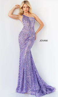 Purple Mermaid One-Shoulder Long Sequin Prom Dress