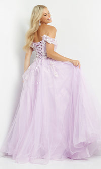 Corset-Bodice Long Off-the-Shoulder Prom Ball Gown