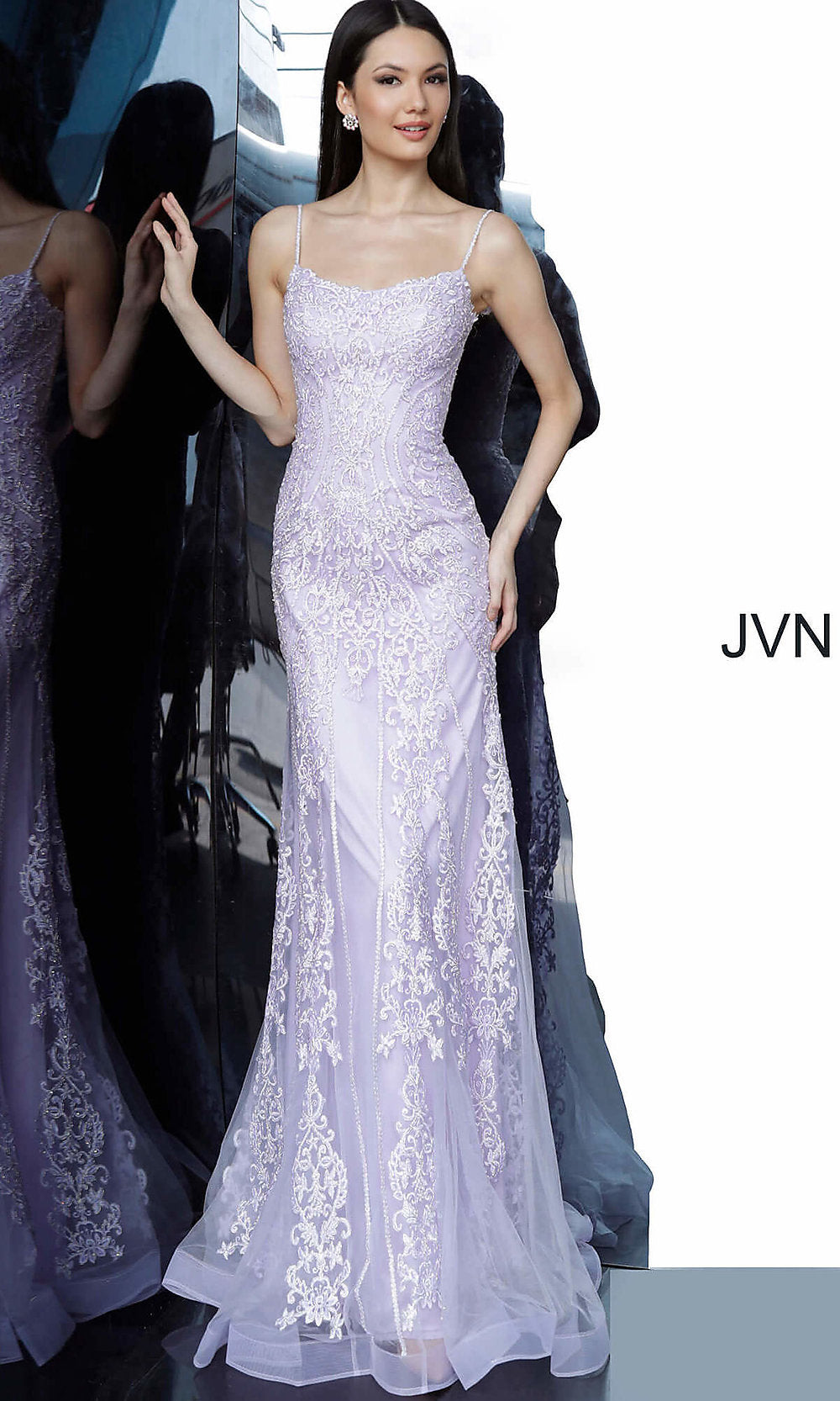 JVN by Jovani-Embroidered JVN by Jovani Corset-Back Prom Dress