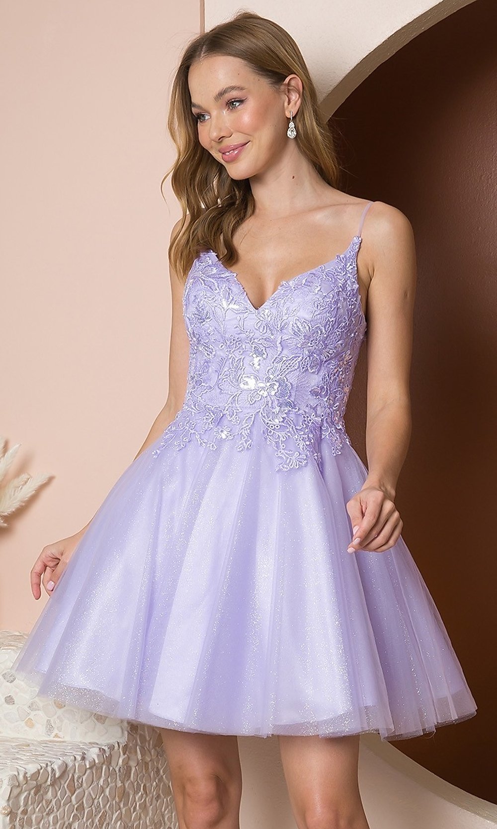 Fit-and-Flare Glitter Tulle Homecoming Dress -PromGirl