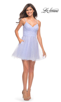 La Femme-Rhinestone Short Navy La Femme Homecoming Dress