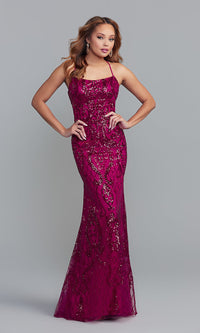 Pink PromGirl Dress With Sequin Pattern F2236