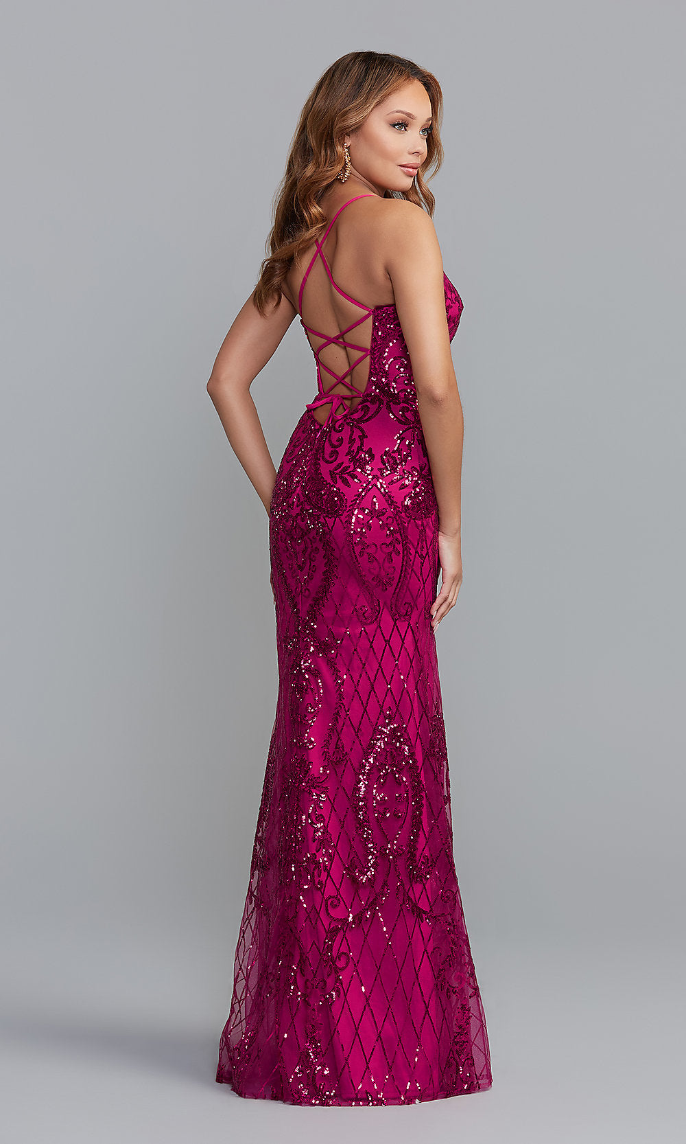 Promgirl Private Label-PromGirl Statement-Back Long Sequin Prom Dress