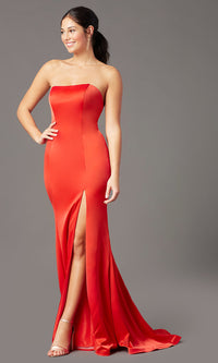 Strapless Satin PromGirl Prom Dress with Train