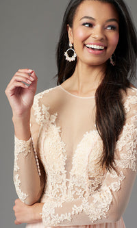 Promgirl Private Label-Long-Sleeve Chiffon Illusion Prom Dress by PromGirl