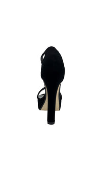 Black Imitation Suede Mary Sandal with a High Heel 4367