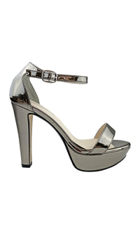 High-Heeled Pewter Silver Mary Sandal 4434