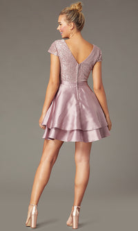City Triangles-Mauve Pink Lace-Bodice Short Tiered Hoco Dress