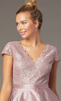 City Triangles-Mauve Pink Lace-Bodice Short Tiered Hoco Dress