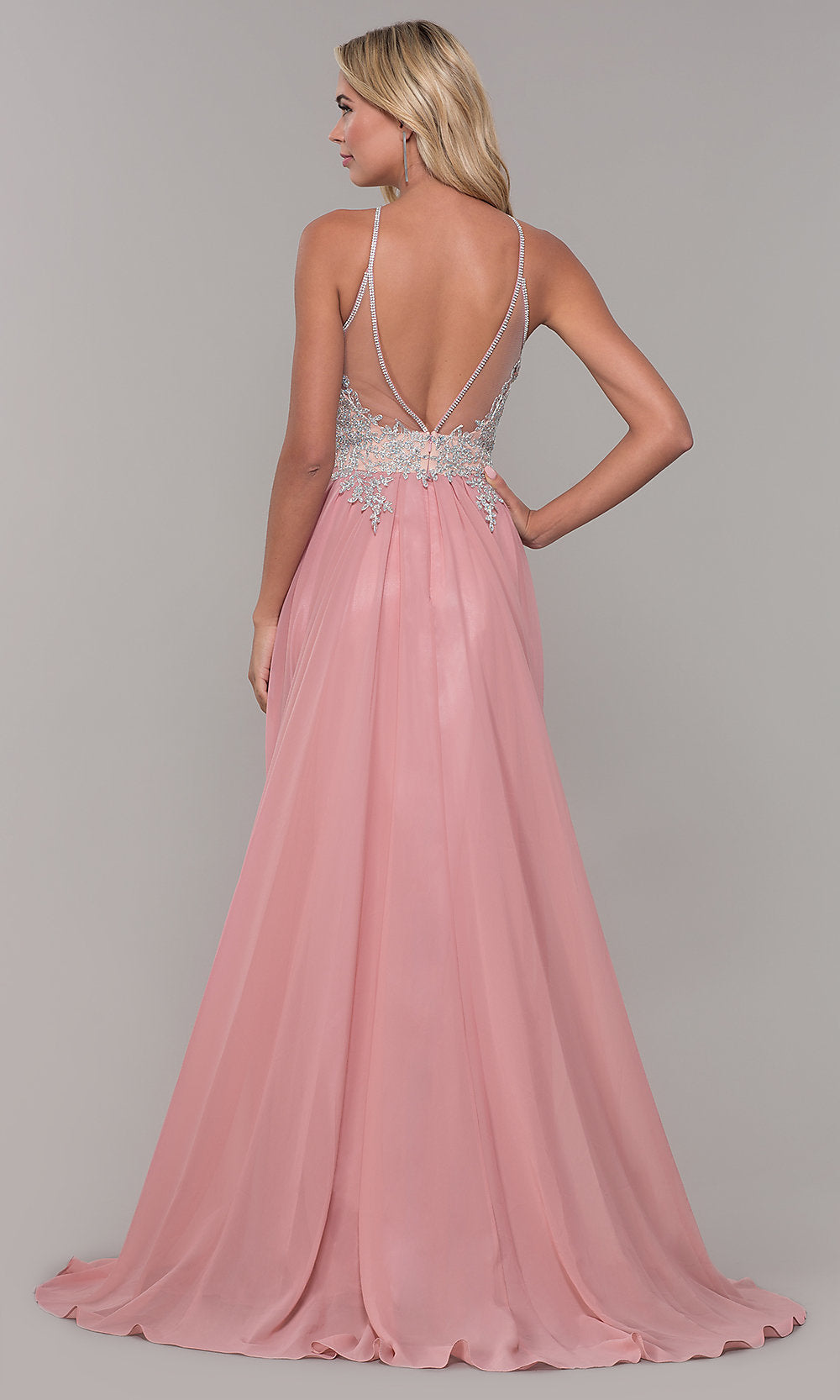 High-Neck Long Prom Dress with Front Keyhole Cut Out