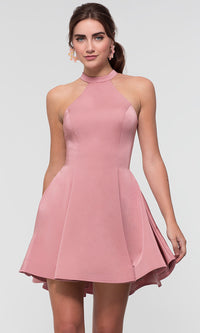 High-Neck Short Homecoming Dress by Dave and Johnny