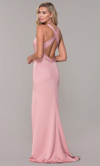 Long Low-V-Neck Prom Dress with Side Slit