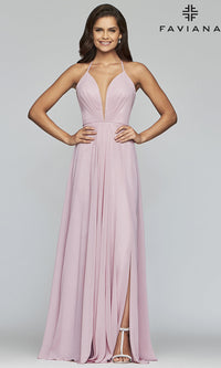 Faviana-Faviana Low V-Neck Corset Back Prom Dress 