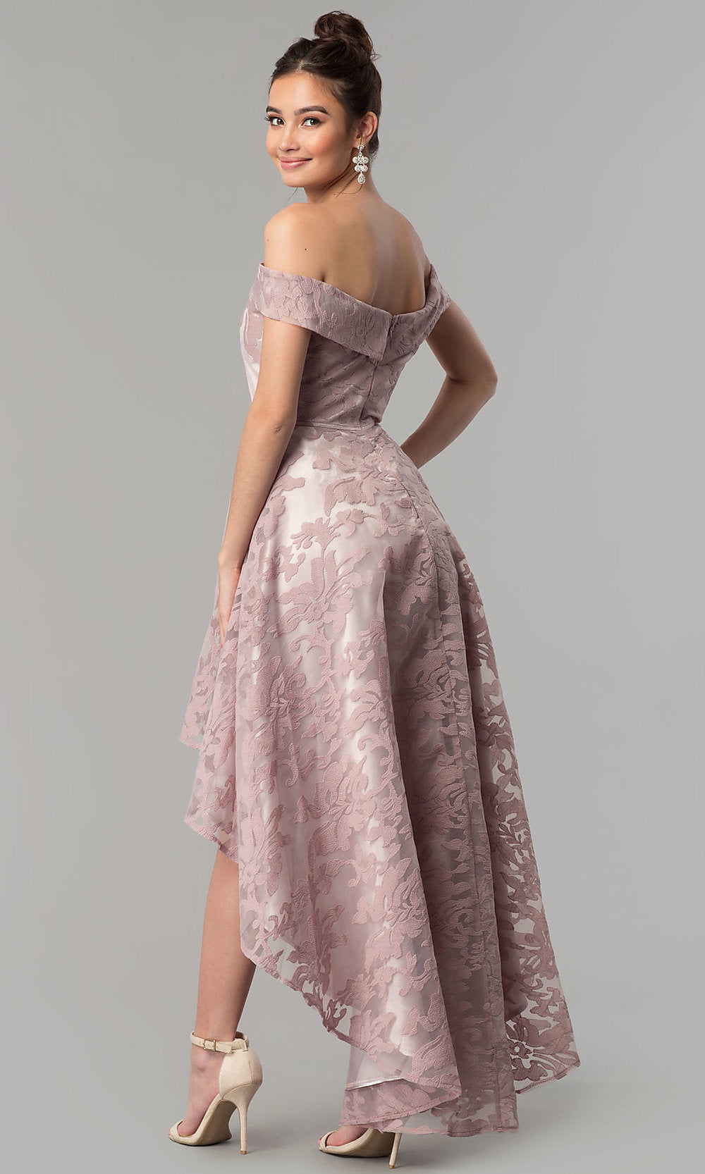 High-Low Off-the-Shoulder Prom Dress by PromGirl