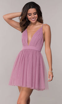 Maniju Private Label-Deep-V-Neck Pleated-Bodice Homecoming Dress by PromGirl