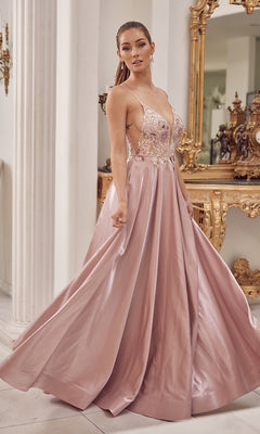 Narianna-Mauve Pink Long Sheer-Bodice Formal Prom Dress