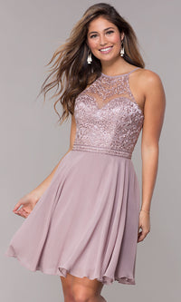 Narianna-Short A-Line Embellished-Bodice Homecoming Dress