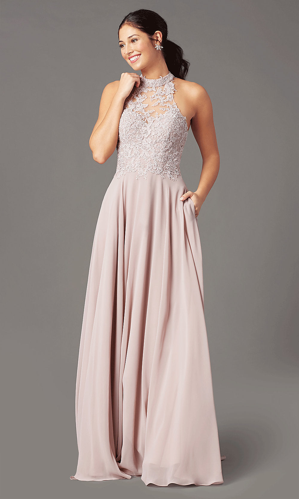 High-Neck PromGirl Prom Dress with Pockets
