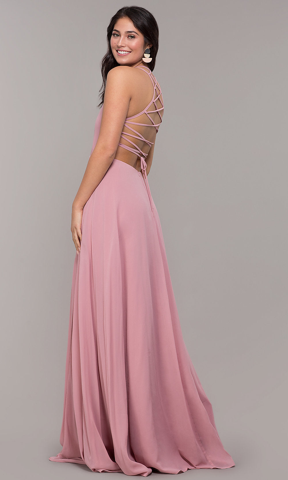 Long Chiffon Lace-Up-Back Prom Dress by Simply