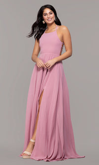 Long Chiffon Lace-Up-Back Prom Dress by Simply