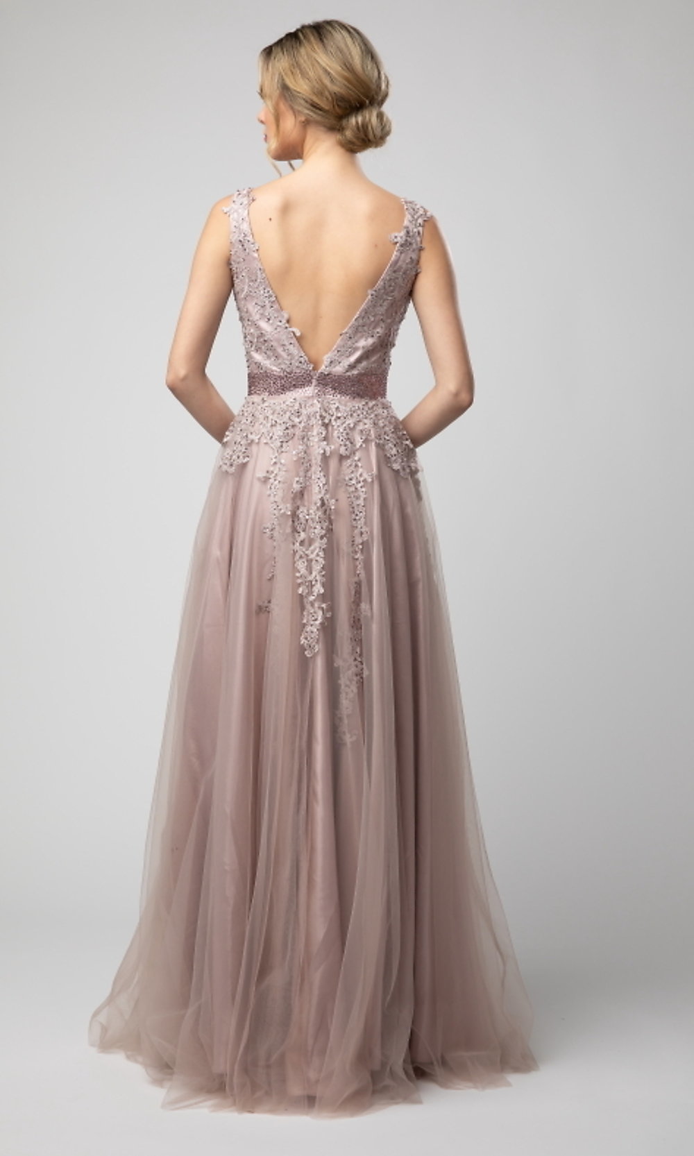 Shail K Long V-Neck Prom Dress with Embroidery