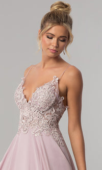 Zoey Grey Private Label-Long V-Neck Open-Back Chiffon Prom Dress by PromGirl