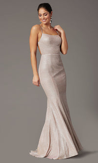 Glitter-Knit Long Backless Prom Dress by PromGirl
