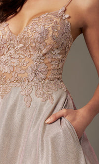 Long A-Line Embroidered-Bodice Prom Dress by PromGirl