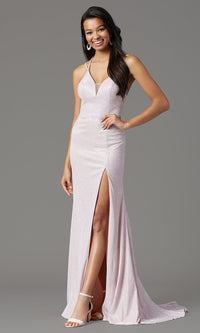 Long Glitter-Knit Formal Prom Dress by PromGirl