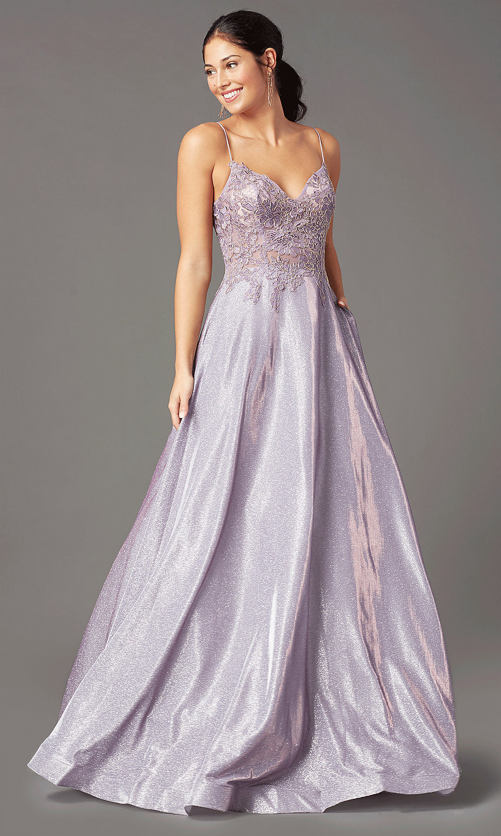 Long A-Line Embroidered-Bodice Prom Dress by PromGirl