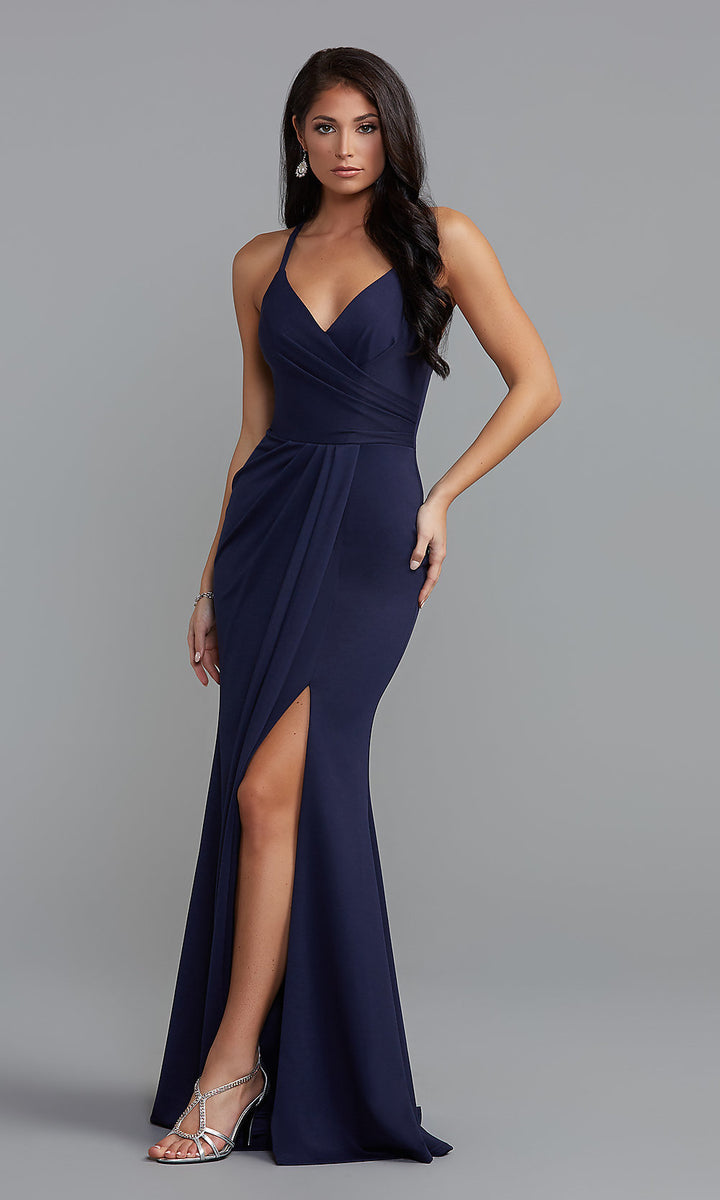 Drape-Front Simple Long Affordable Prom Dress-PromGirl
