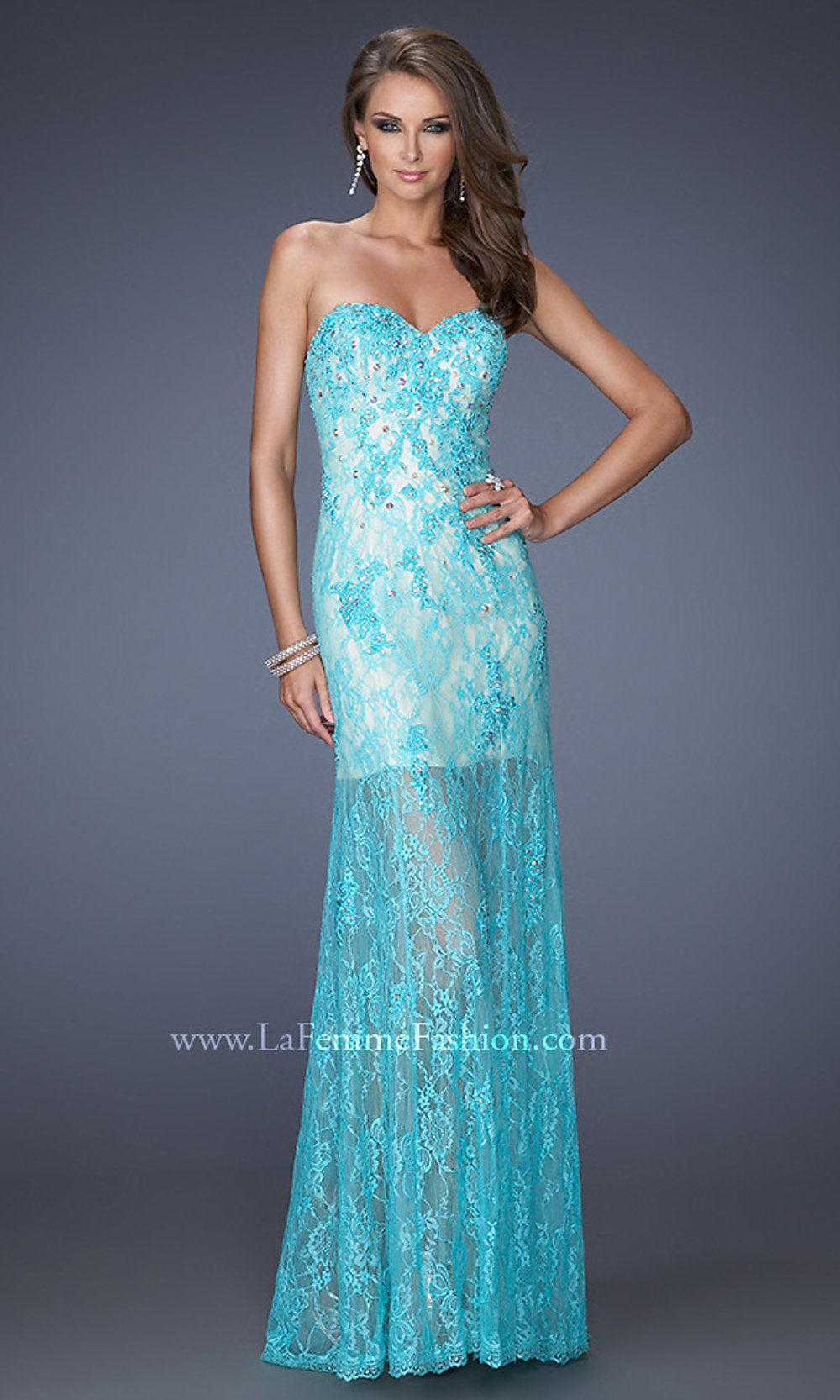 Strapless Sweetheart La Femme Long Lace Prom Dress