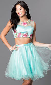 Embroidered-Applique Two-Piece Homecoming Dress
