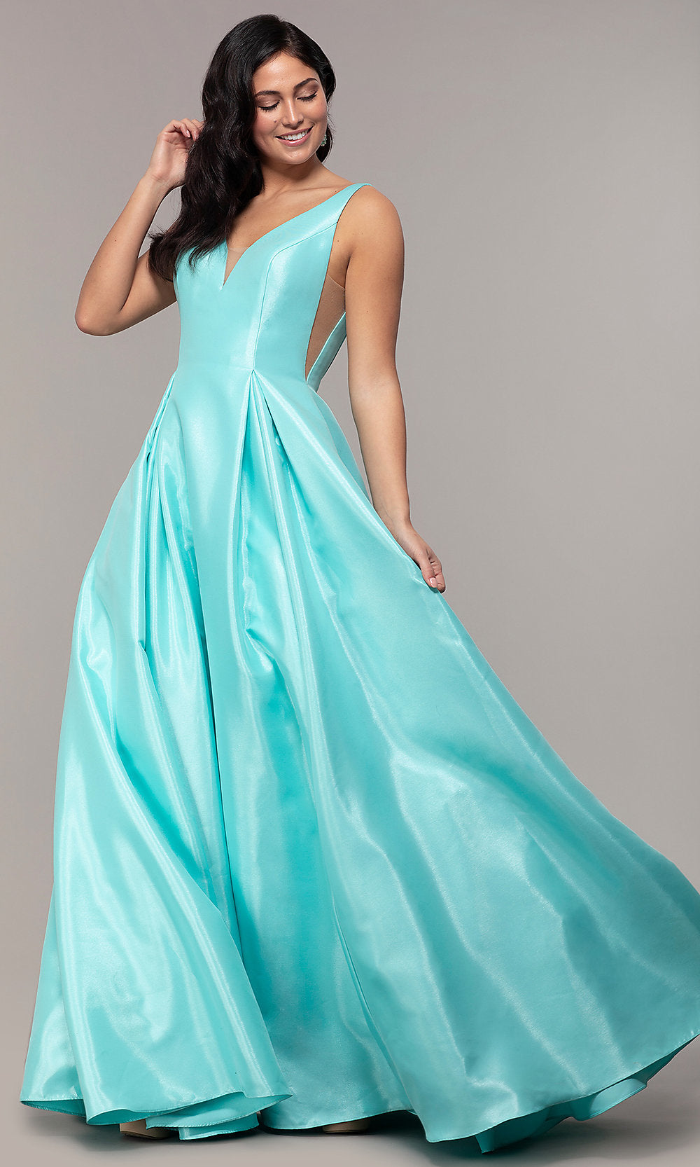 Satin Long A-Line Prom Dress with Pockets