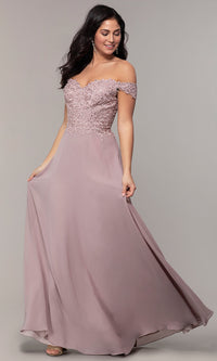 Dancing Queen-Off-the-Shoulder Long Mocha A-Line Prom Dress