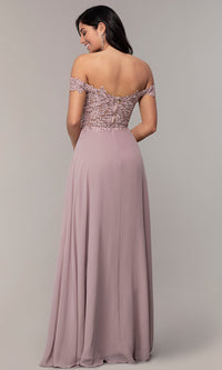 Dancing Queen-Off-the-Shoulder Long Mocha A-Line Prom Dress