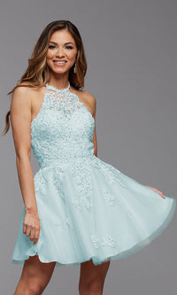 Promgirl Private Label-Halter Short PromGirl Prom Dress with Corset