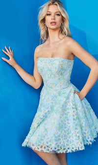 Jovani-Short Jovani Strapless Floral Homecoming Dress