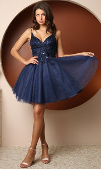 Narianna-Fit-and-Flare Glitter Tulle Short Homecoming Dress