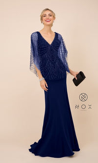 Long Formal Women's Dress with Beaded Cape