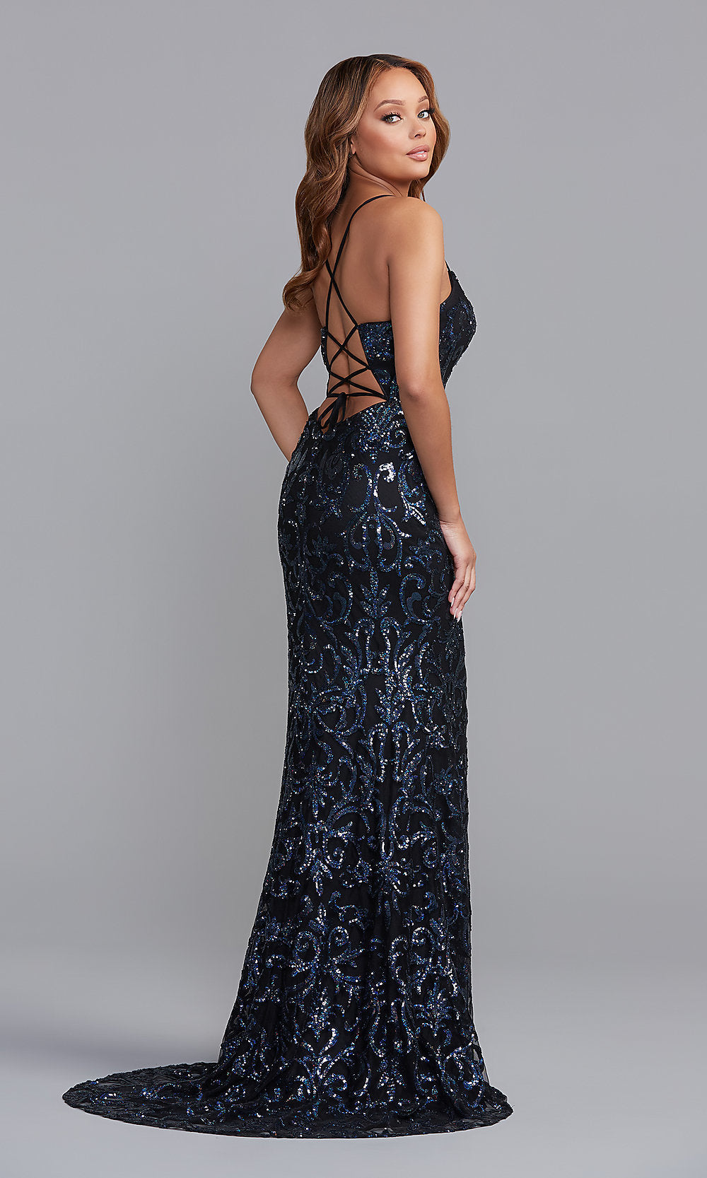 Promgirl Private Label-PromGirl Corset-Back Sexy Long Sequin Prom Dress
