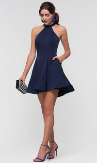 High-Neck Short Homecoming Dress by Dave and Johnny