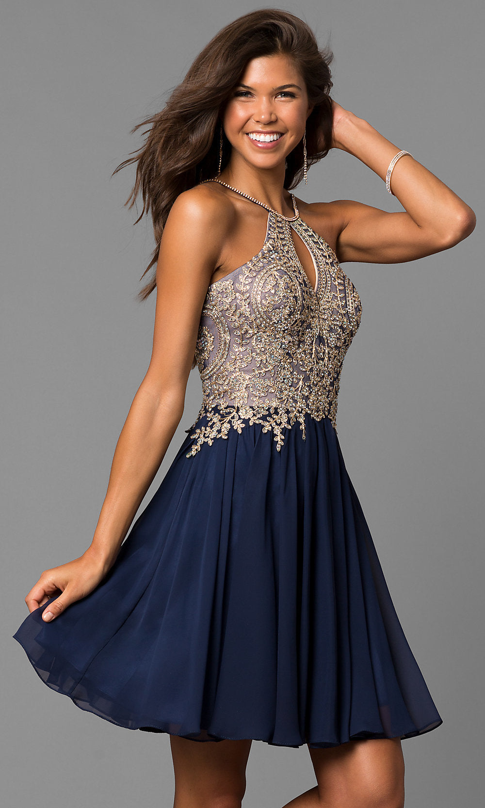 Short High-Neck Dave and Johnny Homecoming Dress