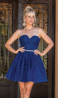 Dancing Queen-Embroidered Short Strapless Semi-Formal Prom Dress